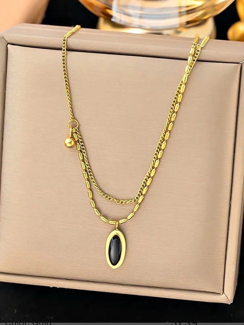 Gold & Black Pendant Necklace Like New